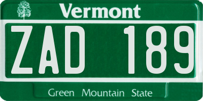 VT license plate ZAD189