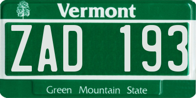 VT license plate ZAD193