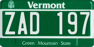 VT license plate ZAD197