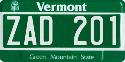 VT license plate ZAD201