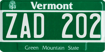 VT license plate ZAD202