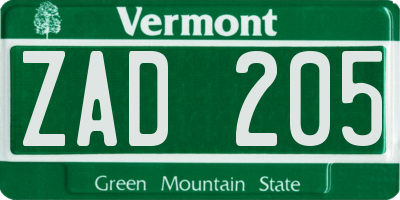 VT license plate ZAD205