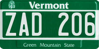 VT license plate ZAD206