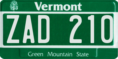 VT license plate ZAD210