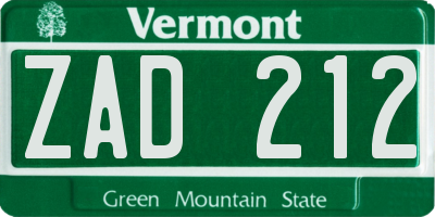 VT license plate ZAD212