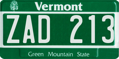 VT license plate ZAD213