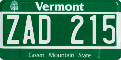 VT license plate ZAD215