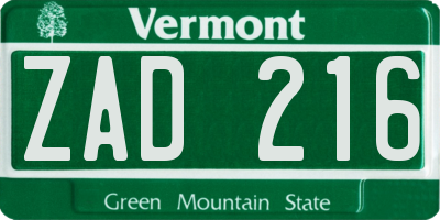VT license plate ZAD216