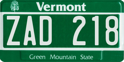 VT license plate ZAD218