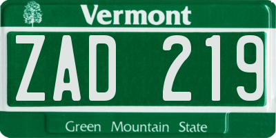 VT license plate ZAD219