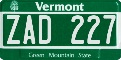 VT license plate ZAD227