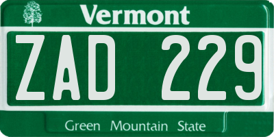 VT license plate ZAD229