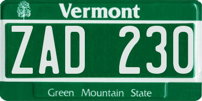 VT license plate ZAD230