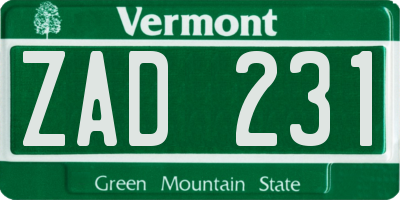 VT license plate ZAD231