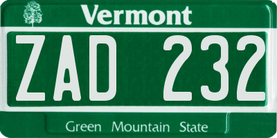 VT license plate ZAD232