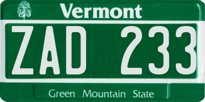 VT license plate ZAD233