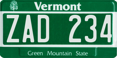 VT license plate ZAD234