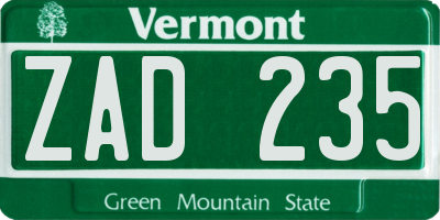 VT license plate ZAD235