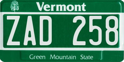 VT license plate ZAD258