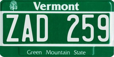 VT license plate ZAD259