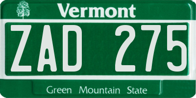 VT license plate ZAD275