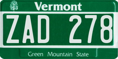 VT license plate ZAD278