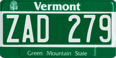 VT license plate ZAD279