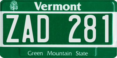 VT license plate ZAD281