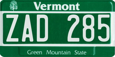 VT license plate ZAD285
