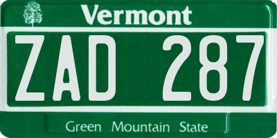 VT license plate ZAD287