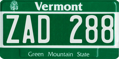 VT license plate ZAD288