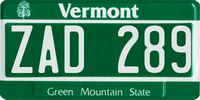 VT license plate ZAD289