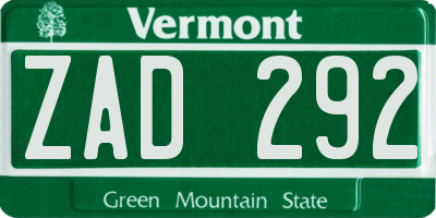 VT license plate ZAD292