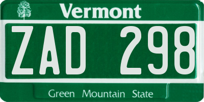 VT license plate ZAD298