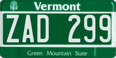 VT license plate ZAD299