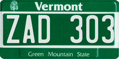 VT license plate ZAD303