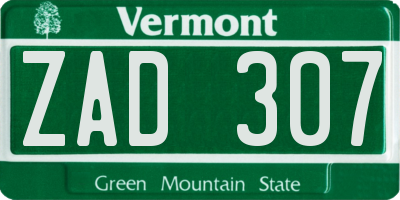 VT license plate ZAD307