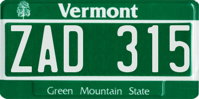 VT license plate ZAD315