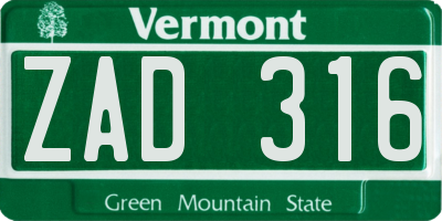 VT license plate ZAD316