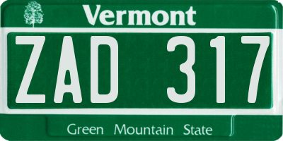 VT license plate ZAD317