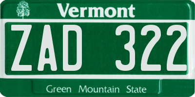 VT license plate ZAD322