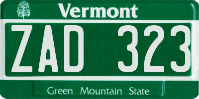 VT license plate ZAD323