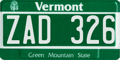 VT license plate ZAD326