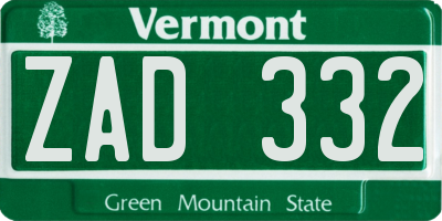 VT license plate ZAD332