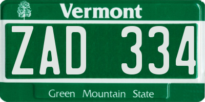 VT license plate ZAD334
