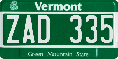 VT license plate ZAD335