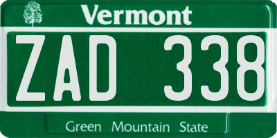 VT license plate ZAD338
