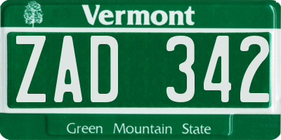VT license plate ZAD342