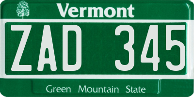 VT license plate ZAD345
