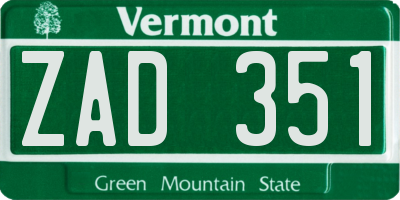 VT license plate ZAD351